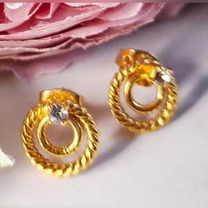 Vintage 80s Gold Tone Double Circle Earrings
